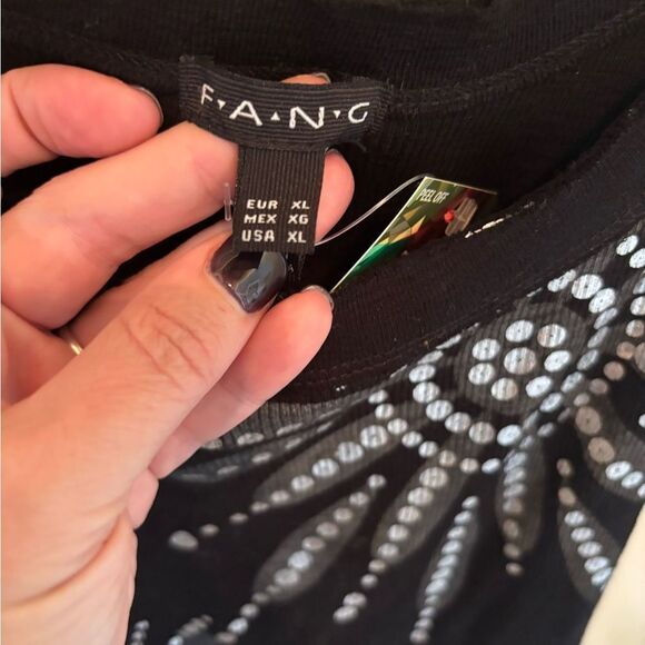 FANG Black Tank Top with Silver Floral Design - Picture 5 of 5